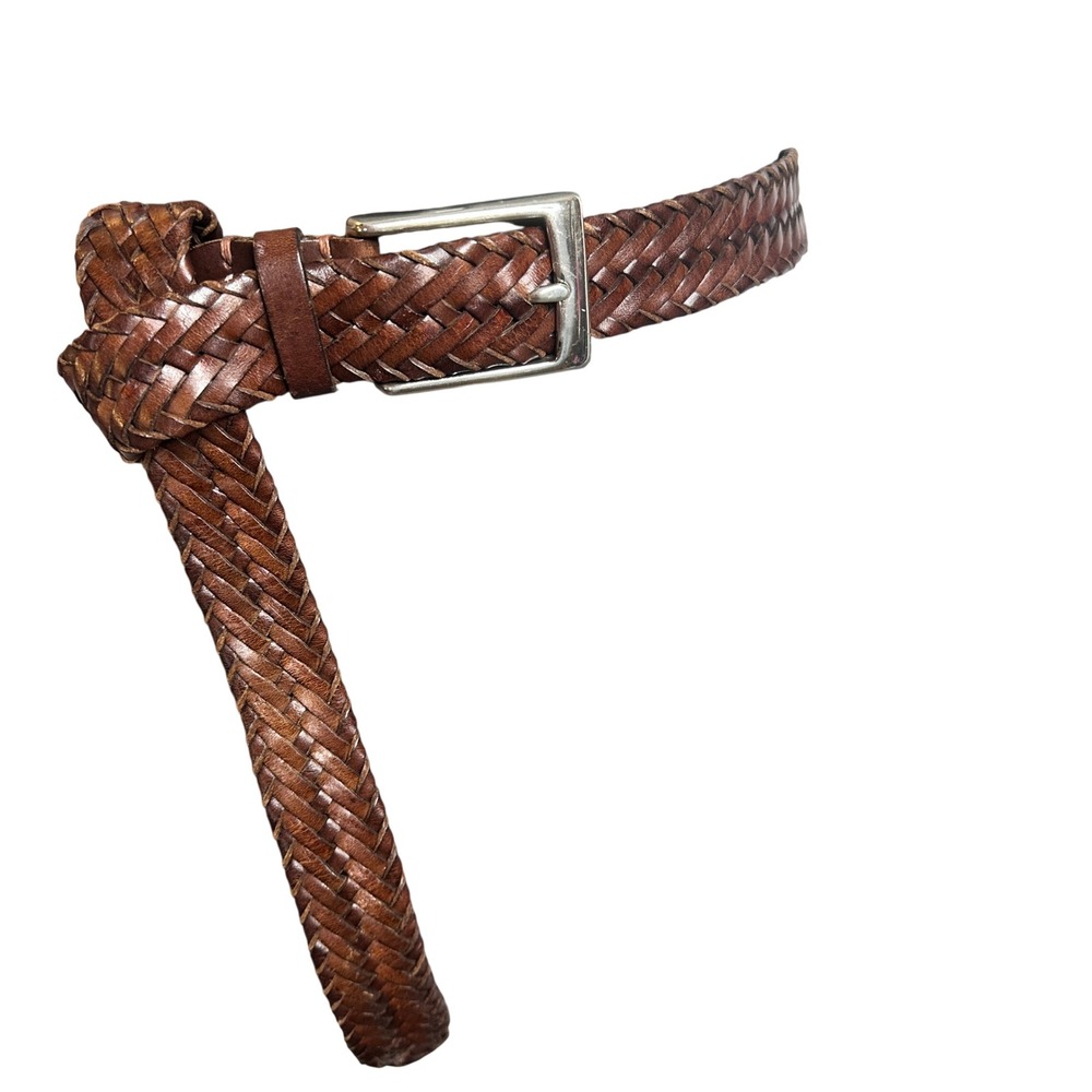 VTG JOHN W. NORDSTROM Unisex Brown Braided Leather Belt Woven Silver Buckle
